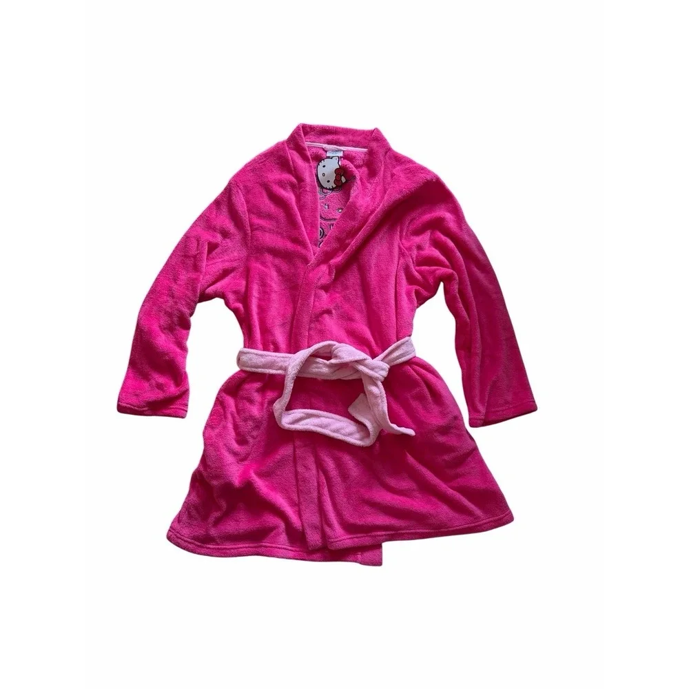 New Sanrio hello Kitty Hot pink Embroidered Back pockets belted‎ tie robe 2XL